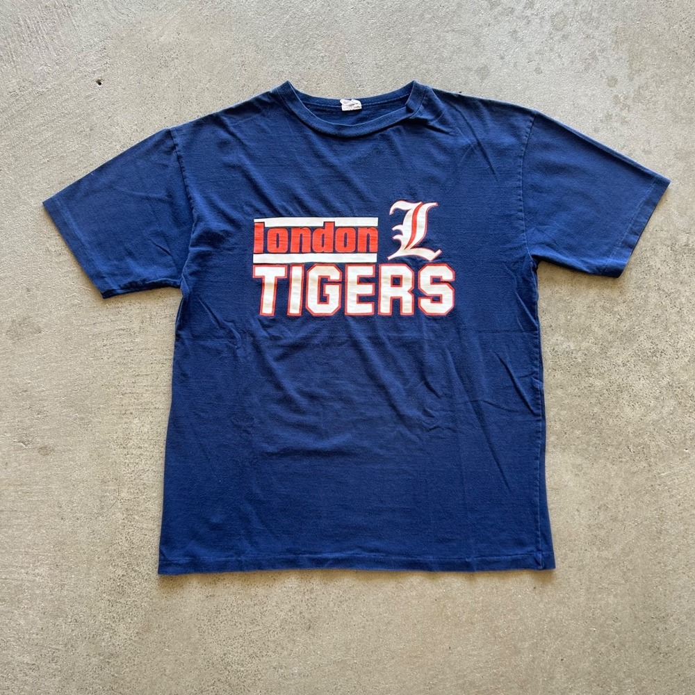 Vintage 90s London Tigers Shirt Size Large Blue Canada Minor‎ League Baseball